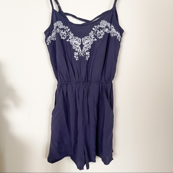 H&M Navy Floral Embroidered Cami Romper - Picture 5 of 7